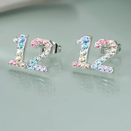 Initial Letter Earrings for Women,Alphabet Letter Earrings Angel Number Baseball Jewelry Gifts for Women (Lucky Number 12)