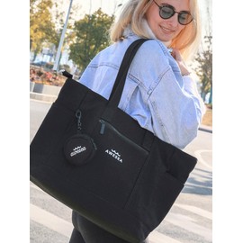 AWESEA Large Canvas Tote Bag for Women - Durable Sturdy Tote bags with interior Pocket and Zipper Perfect for Travel and Daily Use Utility Series- Black