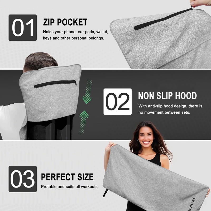 Vivva 2PC Set Microfibre Hooded Gym Towel with Zip Pocket,