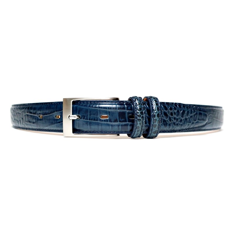 COXSWAIN CW20203-29 Men's Belt, Genuine Leather, Navy, Croc Embossing, 1.2