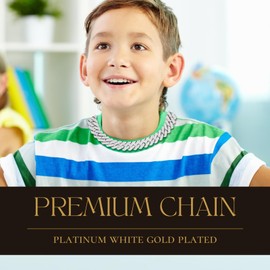 HALUKAKAH Platinum Plated Diamond Cuban Link Necklace for Boy Kids Teens - Over 1000 Lab Diamonds Handset - Wide 12mm Length 40CM - With Giftbox