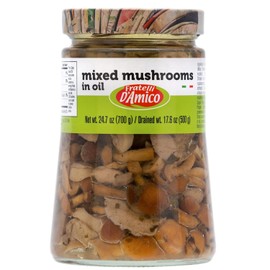 Mixed Mushrooms in oil, Family-Size, 24.7 oz (700 g), Italian appetizer, NON-GMO, by Fratelli D' Amico. Product of Italy.