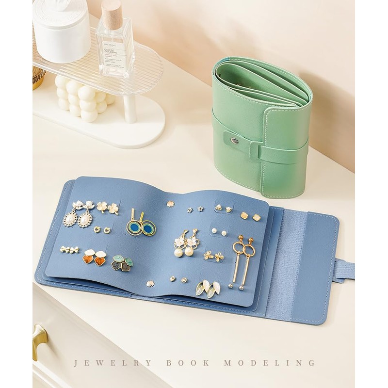 Csinos Jewelry Organizer, Portable Earring Holder Pu Leather Travel Jewelry