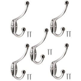 Fuxxer 5 x Antique Coat Hooks, Towel Hooks, Iron Hooks, Classic Design, Set of 5, Silver