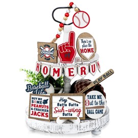 FairySandy 15 Pcs Baseball Tiered Tray Decor Set Baseball Wooden Decor Summer Fall Rustic Table Signs Baseball Game Sign for Baseball Party Supplies