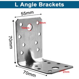 12 Pcs Corner Braces Brackets, Heavy Duty Angle Brackets, 70x70x55mm, 2mm Thick, Metal Steel Galvanised, L Shaped Bracket for Fixing and Repairing Cabinets Furniture, DIY Projects