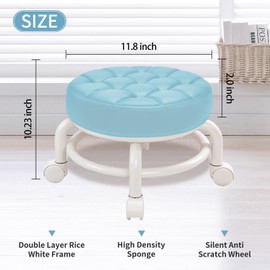 HPONQIONE Round Rolling Low Stool- PU Leather Low Stool 360° More Comfortable Swivel with Thickened Sponge Cushion for Nail Salon, Pedicure, SPA and Home (Blue)
