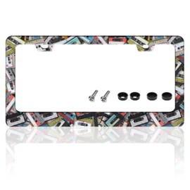 Cassette Music Tape License Plate Frame Funny Vintage Music Tape License Plate Holder for Front or Rear Car Tags Stainless Steel Car Decoration with Screws 6.3 X 12.2 in
