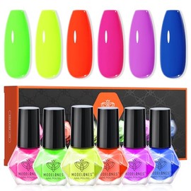 modelones Esmalte de uñas, 6 colores de verano neón azul verde morado rosa naranja amarillo, kit de inicio mini de secado rápido, arte de larga duraci