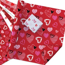 iKammo 12 Sheet Pink Valentine's Day Wrapping Paper Pink Gift Wrap Paper Pink Love Heart DIY Craft Art Paper for Party Decor Supplies, 20 x 27 Inch Inch (Pink Red)