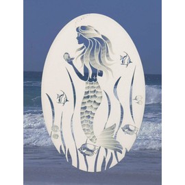 Oval Mermaid Etched Window Decal Vinyl Glass Cling - 26" x 41" - White with Clear Design Elements