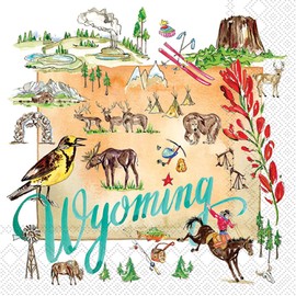 IHR Ideal Home Range Servilletas de cóctel Rosanne Beck State Collection Paquete de servilletas desechables de papel de 3 capas, 5 x 5 pulgadas, Wyoming, 20 unidades