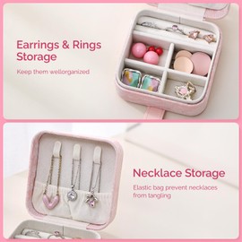 CASEGRACE Embroidery Flower Jewelry Box, Portable Jewelry Organiser for Necklace, Ring and Earring, Women's Essential Small Travel Jewellery Organiser (pink)