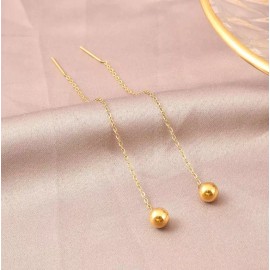 Unbranded Minimalism Gold Threader Tassel Earrings Stainless Steel Tiny Ball 2" Chain PE9