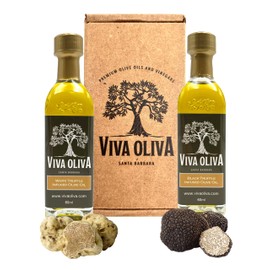 Viva Oliva Two 60ml (2oz) Truffle Oil Gift Set - Premium White and Black Truffle Infused Olive Oil - Use for Cooking, Dressings, Marinades and Seasoning - 100% Natural