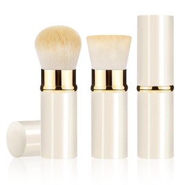 Keriloo Retractable Kabuki Makeup Brush 2 Pack, Travel Powder Foundation Makeup Brush Face Blush Brushes for Blending Liquid, Blush, Bronzer, Buffing, Sunscreen,Flawless Cosmetics