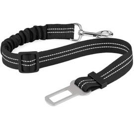 HAFSI Dog Car Safety Belt with Elastic Bungee, Reflective Nylon Strap, Universal Buckle and 360° Swivel Hook, Black, Safety Dog Car Seat Harness, Dog Seat Belt for Pets - Dog Seatbelts for Cars.