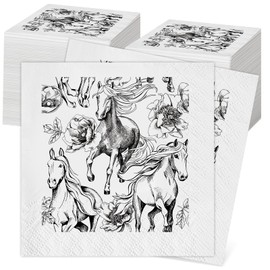 Reallnaive 200 Sheet 3 Ply Horse Napkins Horse Racing Party Supplies Decorations Disposable Cocktail Beverage Floral Paper bulk for Bathroom Holiday,4.5''x4.5''