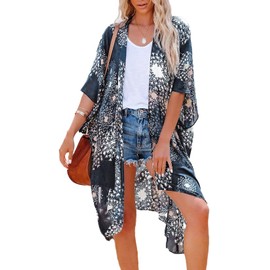 Womens Kimono Cardigan Plus Size Summer Wear Trendy Open Front Coverups for Swimwear(Dandelion Blue, XL)