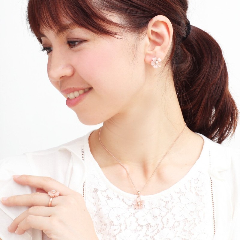 IUHA (Season Flowers) Cherry Blossom Earrings, Mini Size, Glass Metal,