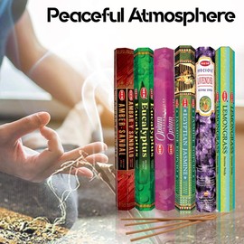 HEM assorted best sellers incense sticks pack of 6 - 120 Sticks, Fragrance - Lemongrass, Lavender, Egyptian Jasmine, Ambar Sandalo, Eucalyptus