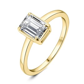 JewelryPalace Classic Emerald Cut 1ct Cubic Zirconia Solitaire Promise Ring Women's Jewellery Set, Engagement Ring Silver 925 with Stone Women, Simulated Diamond Anniversary Wedding Rings Silver Rings