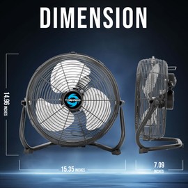 Tornado 12 Inch High Velocity Metal Floor Fan, 3-Speed Powerful Cooling for Industrial, Commercial, and Home Spaces, 120°Tilt, 6.0 FT Cord - UL safety Listed, Black