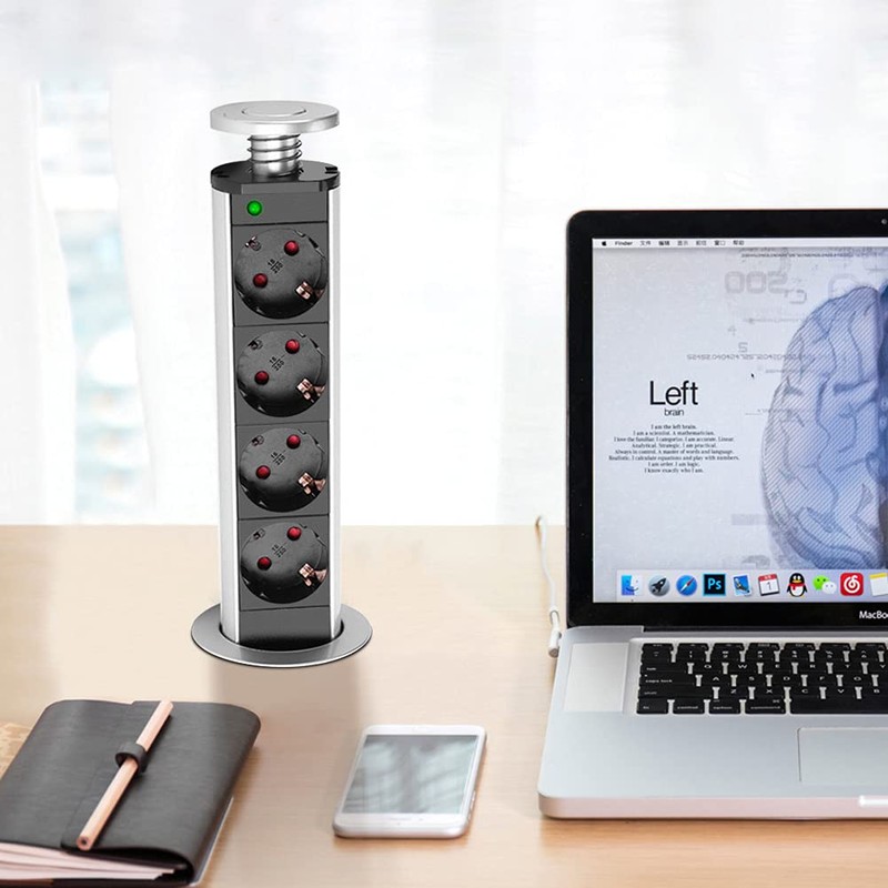 Socket Plug, Retractable Socket with USB Table Power Strip 4-Way