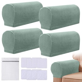Armrest Chair Covers, Set of 4 Stretch Armchair Covers for Arms Anti-Slip Furniture Protector with Laundry Bag, Machine Washable Arm Chair Sleeves, Armrest Cover for Sofa Couch Recliner (Green)