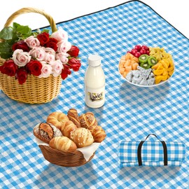 Three-Layer Thick Outdoor Picnic Blanket, Waterproof Outdoor Blanket, Suitable for Beach, Park and Camping, with a Hand Strap for Easy Carrying, Suitable for Family Gatherings, 80"x80" (Blue)