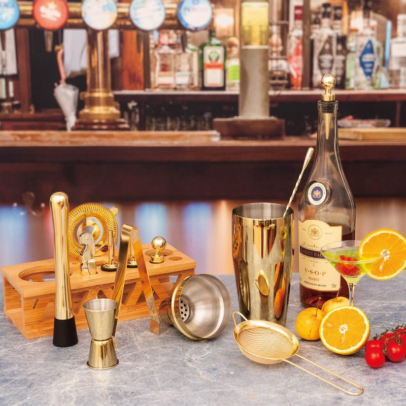 Cocktail Shaker Set Bartender Kit with Bamboo Stand,13 Piece Bar
