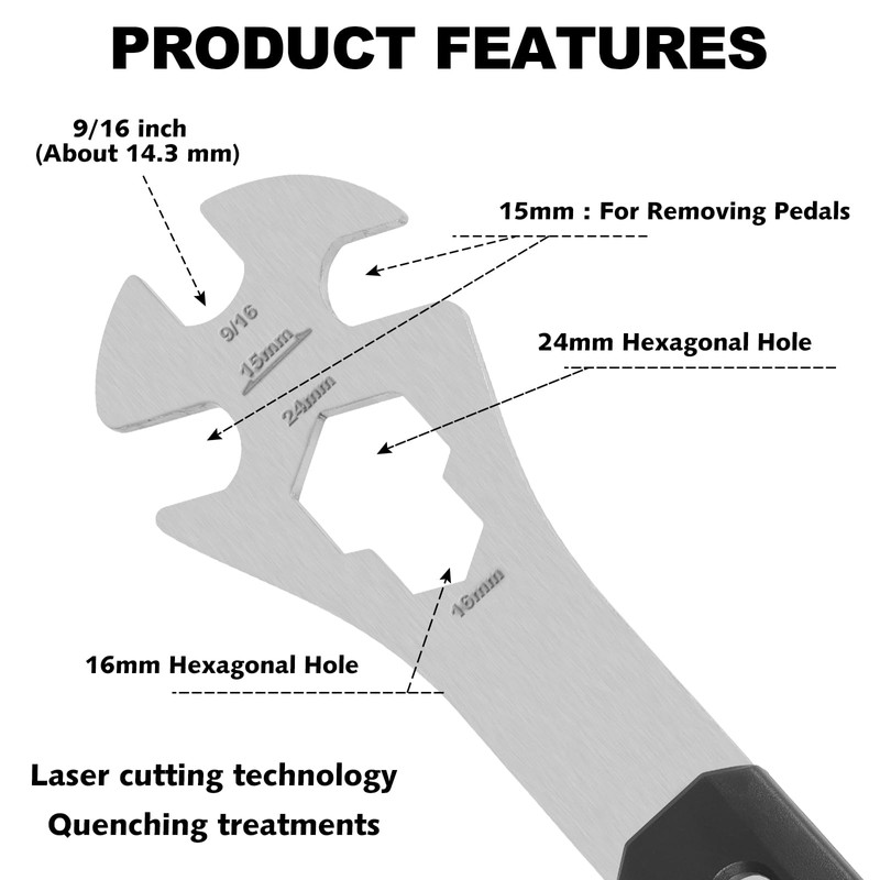 Oumers Pedal Spanner, Bike Pedal Wrench With Long Handle, 15mm