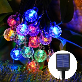 Realky Solar Garden Lights Outdoor, 43.3Ft 60LED Solar String Lights, Waterproof Fairy Light with 8 Modes, Crystal Ball Decor for Easter, Yard, Parties(Memory Function+Multicolor)