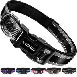 Kazazoo Reflective Dog Collar with Soft Padding Dog Collar for Medium & Small Dogs, No Pull, Heavy Duty, Adjustable Nylon Collar with Quick-Release Buckle, Walking Training-Black-XS