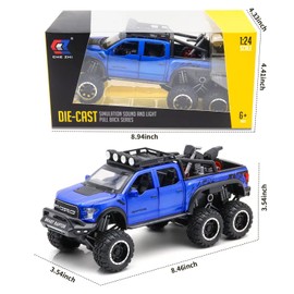 Monster Trucks for Boys - 1/24 Scale Die-Cast Metal Toy Car F150 with Sound and Light,Pickup truck and trailer Cars toy cars for 3+ year old boys (Blue)