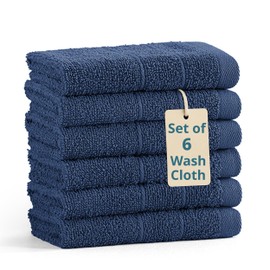 Casa Platino Washcloths Pack of 6 - Spa & Salon Quality - 100% Ring Spun Cotton Face Cloths - Soft & Ultra Absorbent Wash Cloth Set for Body, Beauty, Home, Gym - Fingertip Towels - 13"x13", Navy Blue