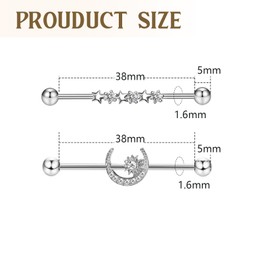 XSDSLS 2 Stück 14G Industrial Piercing Edelstahl Industrial Ohrringe Piercing Knorpel Helix Ohrringe Top Ear für Damen Geschenk (Silber)