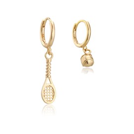 Dainty Tennis Dangle Hoop Earrings for Women Girls Asymmetric Tennis Racket Ball Statement Dangling Hoops Fashion Creative Sports Accessories St.Patrick's Day Holiday Jewelry (Gold)