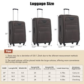 Merax Softside Luggage Set, Travel Suitcase Expandable Lightweight, 3 Piece Luggage Sets with Spinner Wheels 22" 26" 30" Suitcase with TSA Lock (Brown)