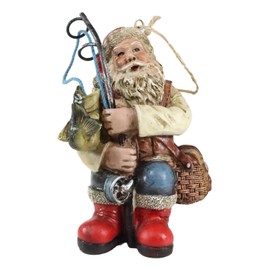 Ebros Gift Jolly Seasons Merry Christmas Breeding Season Fishing Santa Claus with Bass Fish and Tackle Box Decorative Hanging Ornament Figurine for Xmas Tree Home Or Office Decor Sculpture