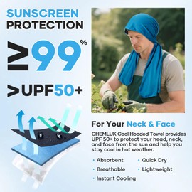 CHEMLUK 3 Packs Cooling Hoodie Towel - Cooling Towels for Neck and Face, Instant Cool When Wet, UPF 50 Sun Protection, Cool Towel for Hot Weather, Great for Sports, Gym, Golf, Camping
