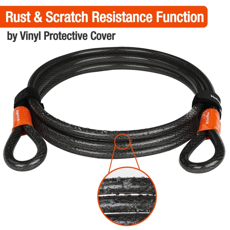 ValueMax Bike Lock Cable, 7FT/213CM x 12mm Bicycle Security Cable,