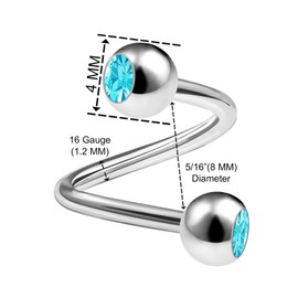 KJM Fashion 2 x Surgical Steel Twister Spiral Lip Earrings 1.2 mm 16 g, Metal