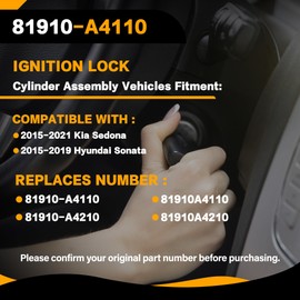81910-A4110 Ignition Lock Switch Housing Compatible with Kia Sedona 2015-2021, Hyundai Sonata 2015-2019, Ignition Lock Housing Replaces# 81910-A4210 Ignition Housing Assembly