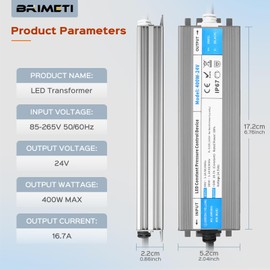LED Transformer 24 V 400 W, BRIMETI Waterproof IP67 LED Driver Power Supply 16.7 A with Plug Switching Power Supply Transformer AC 230 V to DC 24 Volt Outdoor Compact Thin Constant Voltage Low Voltage