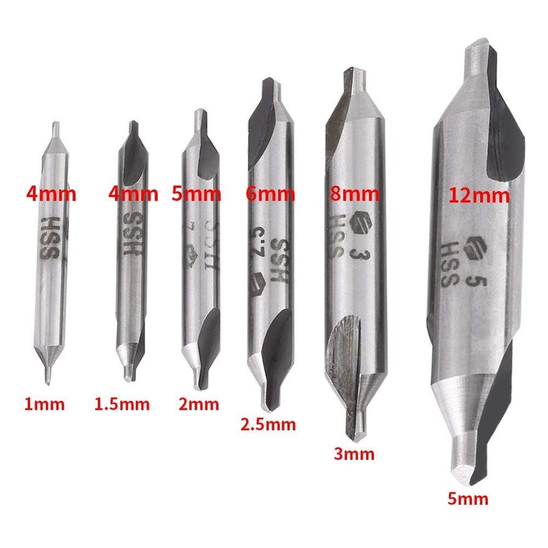 6pcs Sharp and Durable HSS 60 Degree Center Drill Bits