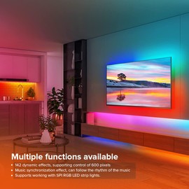 BTF-LIGHTING SP648E SPI RGB 2.4GHz Blue-tooth LED Controller Compatible with WS2812B WS2811 FCOB SPI RGB DC5V/DC12V/DC24V Works with 2.4G RF Remote/App Control Music Mode