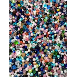 Cat's Eye Beads, Pearl, Crystal, Glass, Acrylic, 3/4 Pounds Loose Assorted Mixed DIY Jewelry Kit, Crafting Projects (3/4 Pounds of Beads)