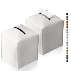Tissue Box Cover, Tclouda, Modern PU Leather Square Tissue Box Holder for Creative Decorative, 2 Pack, Ideal for Bathrooms/Office/Car/Nightstand/Outdoor Tent/Dining Table, 5"X5"X5", Double White