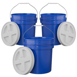 5-Gallon Dark Blue Bucket Pail with Gamma Seal Screw on Airtight Lid, Metal Handles with Plastic Grip for Easy Carrying, Stack and Store, Heavy-Duty 90MIL Extra Durable, Food Grade, BPA Free - 3 Pack